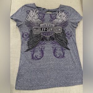 Harley-Davidson women's M Purple burnout graphic t-shirt bling angel wings